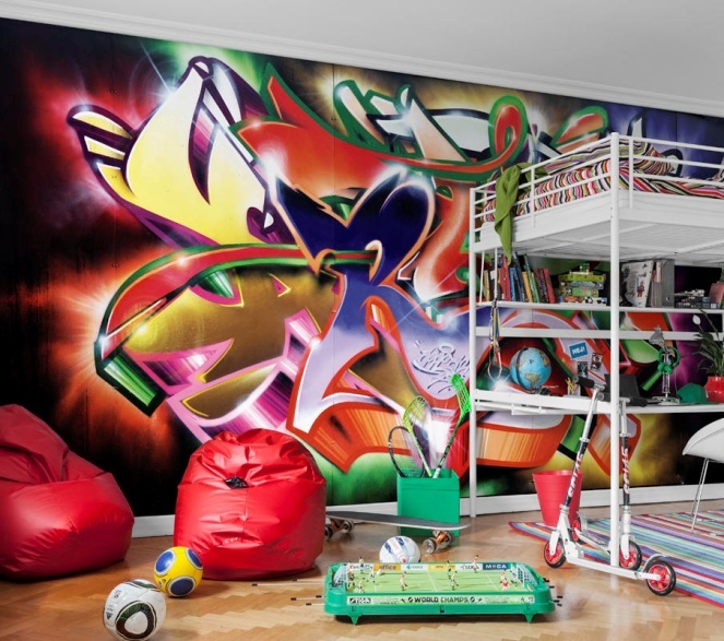 Граффити рисунки на стене в современном интерьере вашего дома — фото